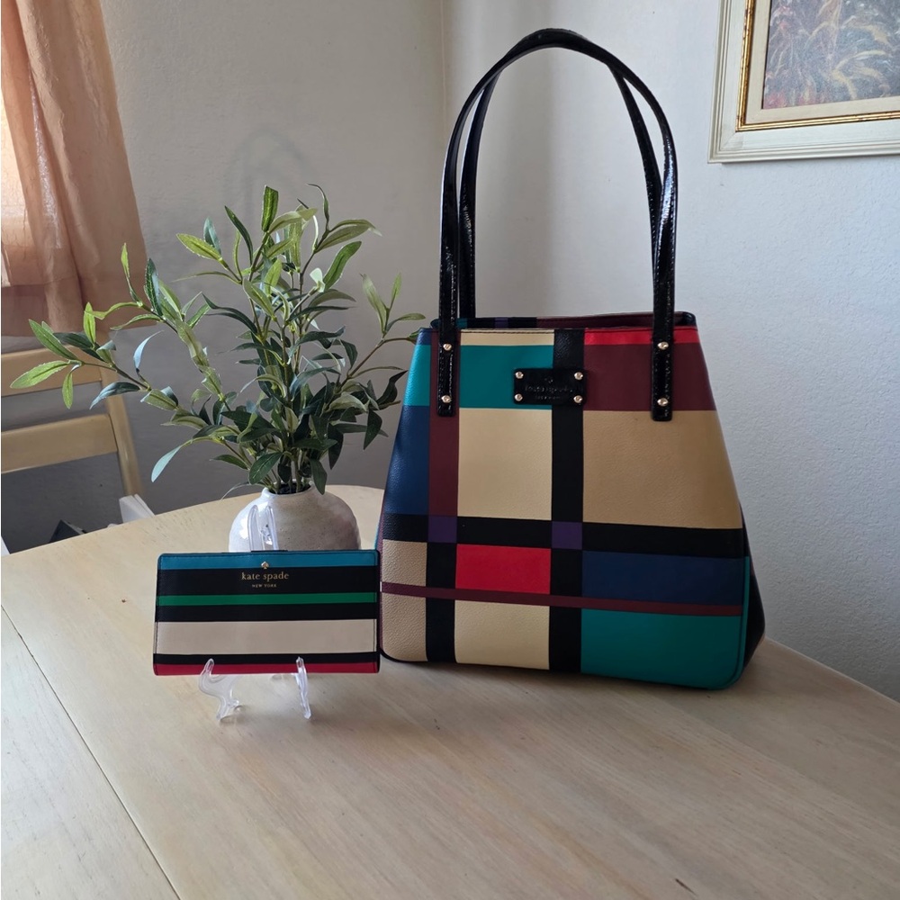 kate spade Multicolor Geometric Stripe Tote with Matching Wallet